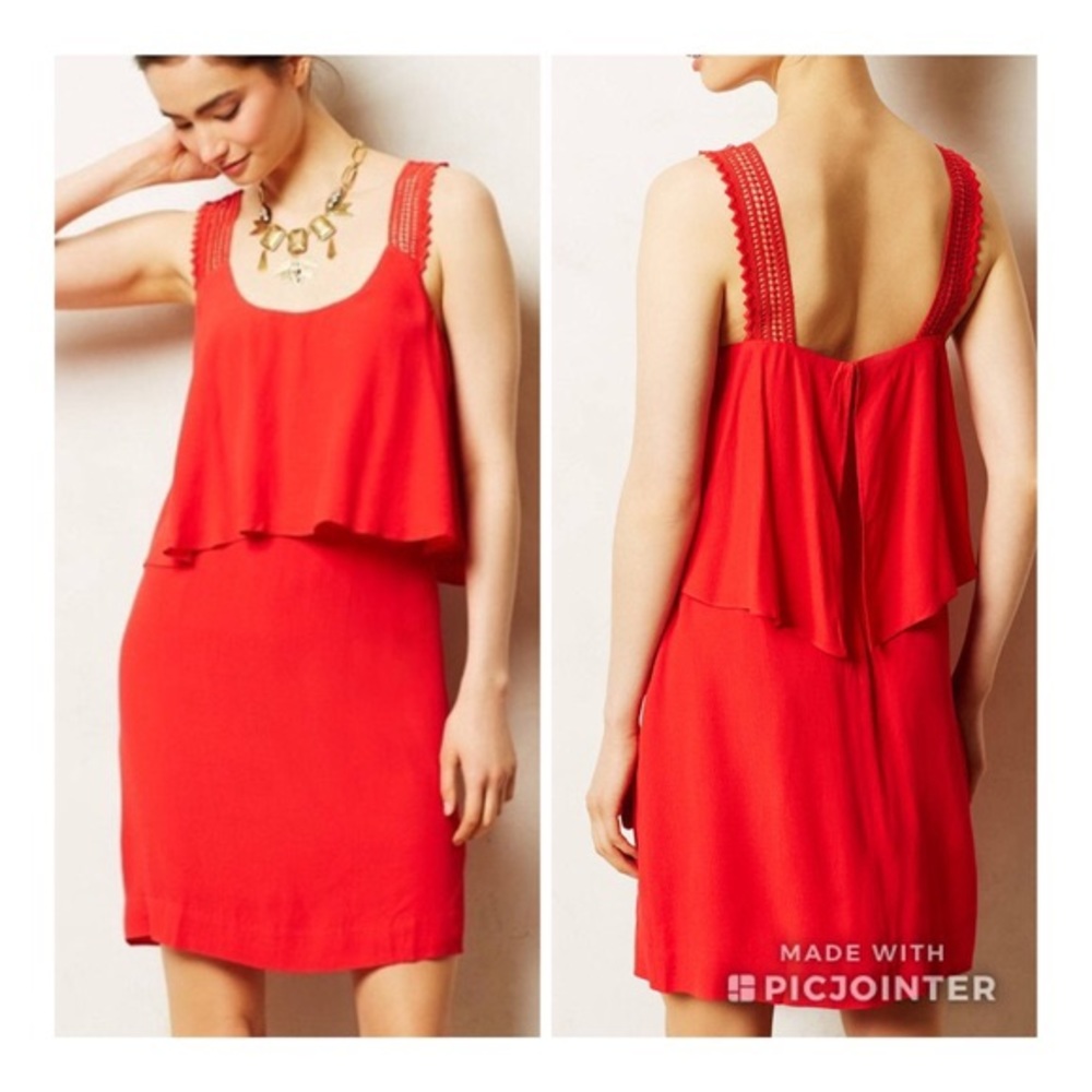 Maeve by Anthropology Red Tisana Flounce Dress